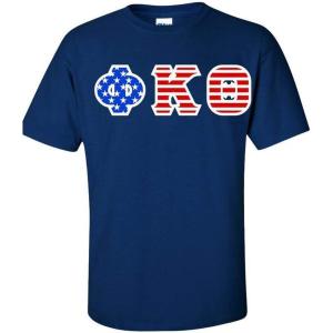 Phi Kappa Theta Greek Letter American Flag Tee(Royal Blue)