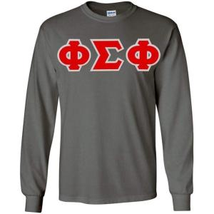 Phi Sigma Phi Greek Letter Twill Long Sleeve Tee(Charcoal Grey)