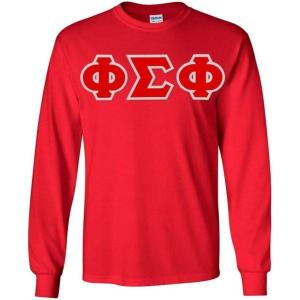 Phi Sigma Phi Greek Letter Twill Long Sleeve Tee(Red)