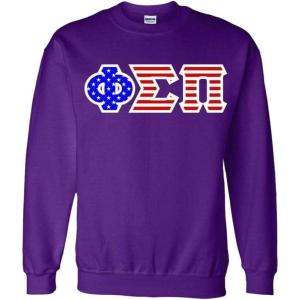 Phi Sigma Pi Greek Letter American Flag Crewneck(Purple)