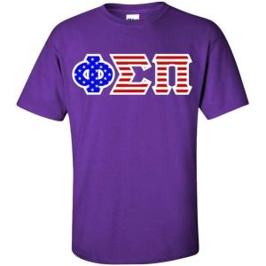Phi Sigma Pi Greek Letter American Flag Tee(Purple)