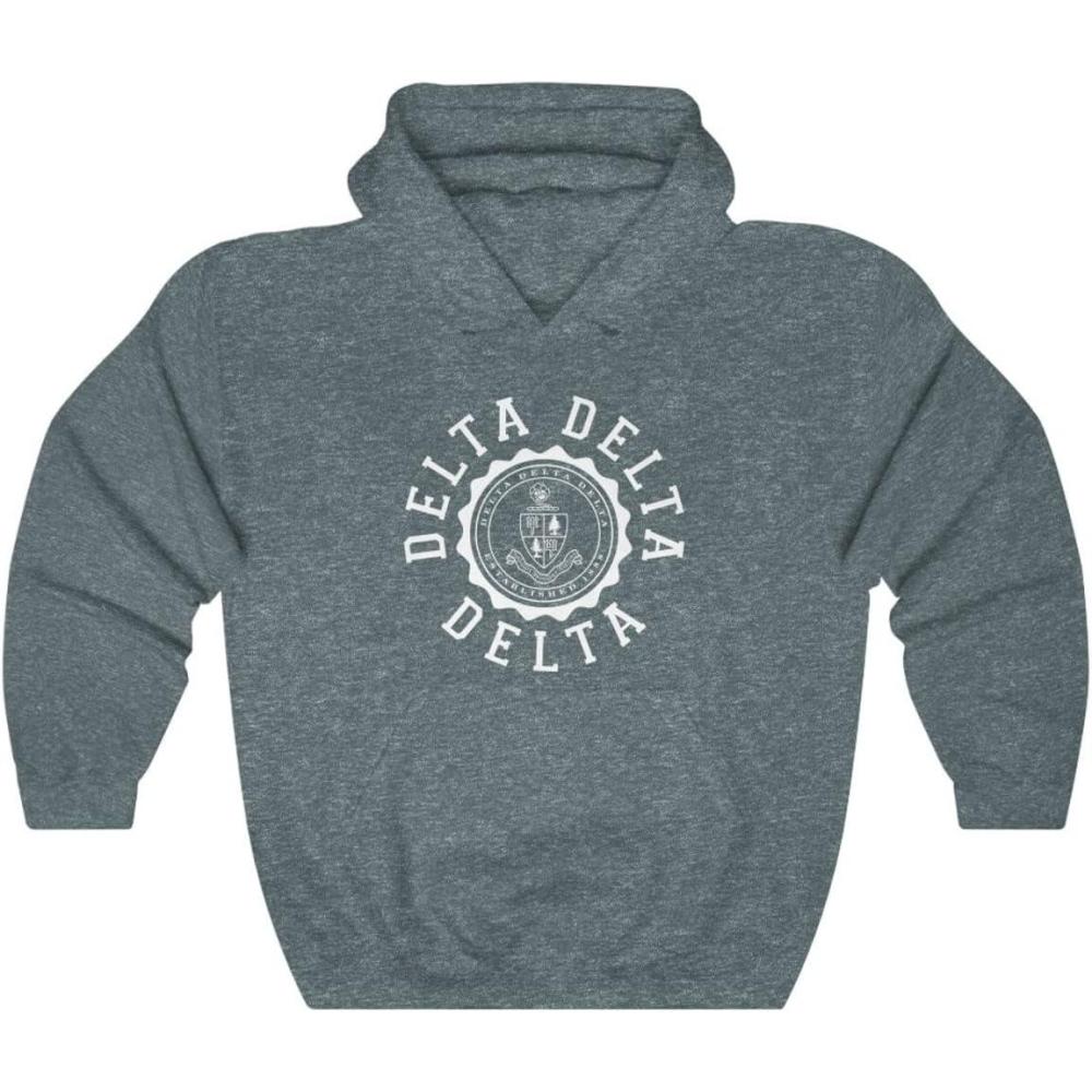 imageGreekgear Delta Delta Delta Unisex College Seal HoodieDark Heather