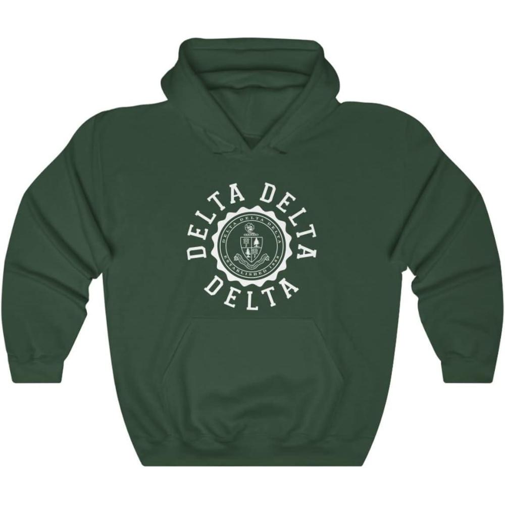 imageGreekgear Delta Delta Delta Unisex College Seal HoodieForest Green