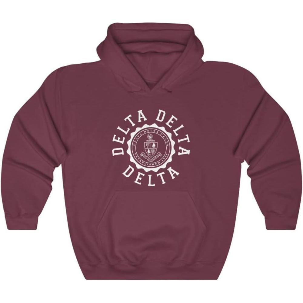 imageGreekgear Delta Delta Delta Unisex College Seal HoodieMaroon