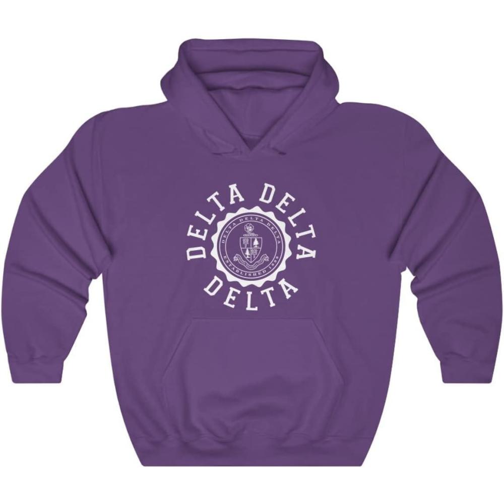 imageGreekgear Delta Delta Delta Unisex College Seal HoodiePurple