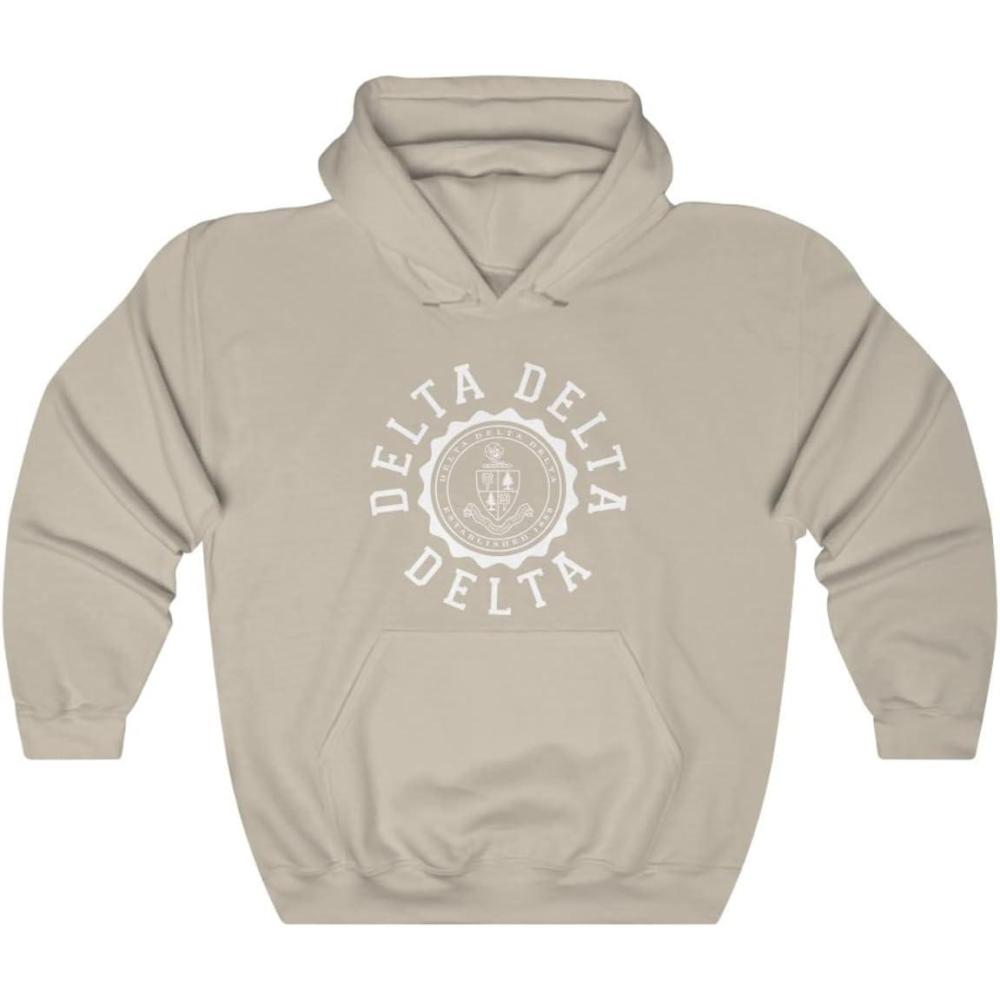 imageGreekgear Delta Delta Delta Unisex College Seal HoodieSand