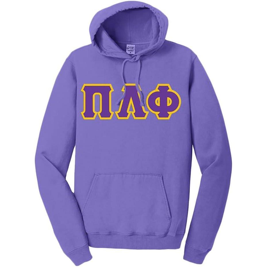 imageGreekgear PI Lambda Phi PigmentDyed Lettered Hooded SweatshirtAmethyst