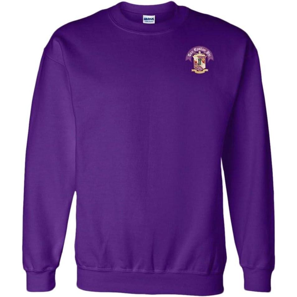 imageGreekgear Tau Epsilon Phi Left Crest Printed Crewneck SweatshirtPurple
