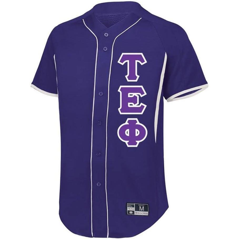 imageGreekgear Tau Epsilon Phi Lettered Baseball JerseyPurpleWhite