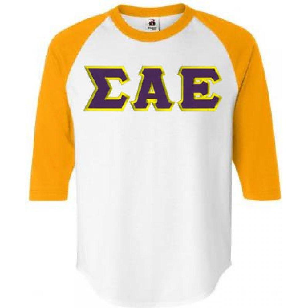 imageSigma Alpha Epsilon Lettered Raglan TShirtWhite WGold