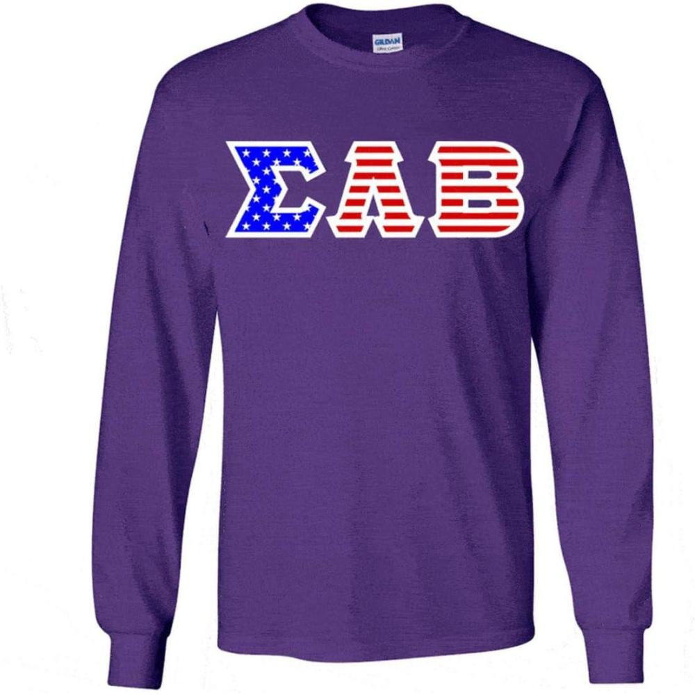 imageSigma Lambda Beta Greek Letter American Flag Long Sleeve TeePurple