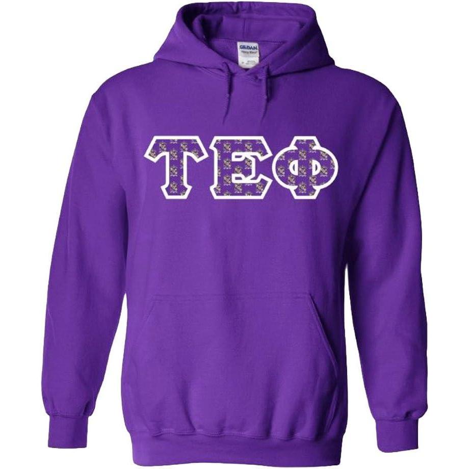 imageTau Epsilon Phi Fraternity Crest Twill Letter Hooded SweatshirtPurple