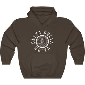 Greekgear Delta Delta Delta Unisex College Seal Hoodie(Dark Chocolate)
