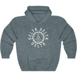Greekgear Delta Delta Delta Unisex College Seal Hoodie(Dark Heather)