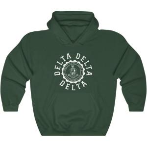 Greekgear Delta Delta Delta Unisex College Seal Hoodie(Forest Green)