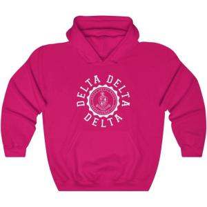 Greekgear Delta Delta Delta Unisex College Seal Hoodie(Heliconia)