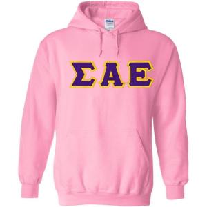 Greekgear Sigma Alpha Epsilon Lettered Hooded Sweatshirt(Light Pink)