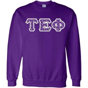 Greekgear Tau Epsilon Phi Fraternity Crest Twill Letter Crewneck Sweatshirt(Purple)