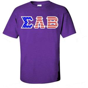 Sigma Lambda Beta Greek Letter American Flag Tee(Purple)