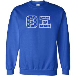 Theta Xi Fraternity Crest Twill Letter Crewneck Sweatshirt(Royal Blue)