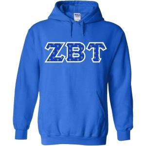 Greekgear Zeta Beta Tau ZBT Fraternity Crest Twill Letter Hooded Sweatshirt(Royal Blue)