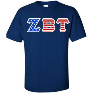 Zeta Beta Tau ZBT Greek Letter American Flag Tee(Royal Blue)