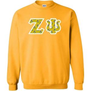 Zeta Psi Fraternity Crest Twill Letter Crewneck Sweatshirt(Gold)