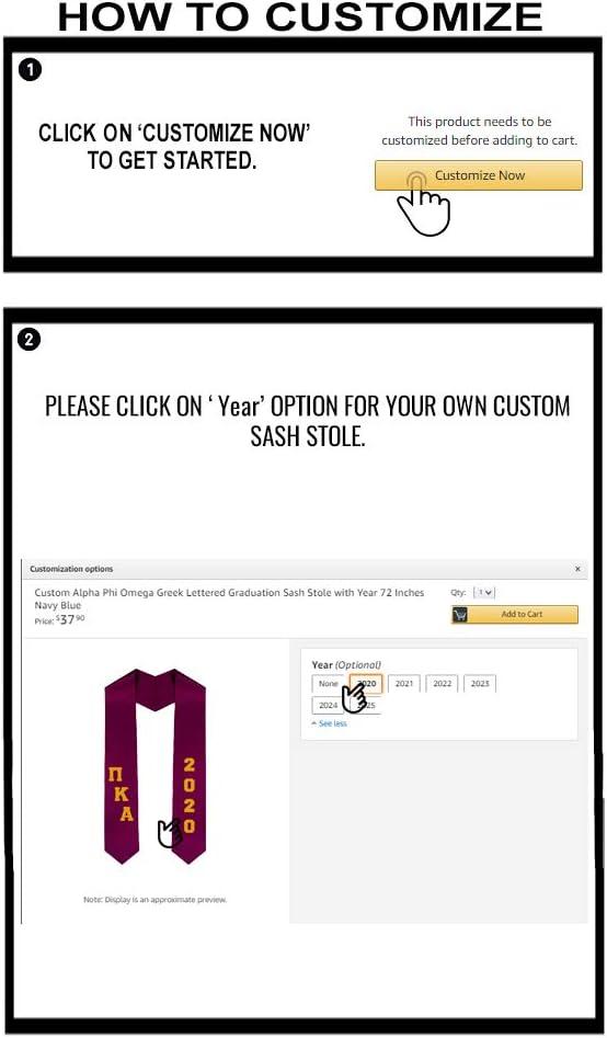 imageCustom Pi Kappa Alpha PIKE Greek Diagonal Lettered Graduation Sash Stole with YearGold