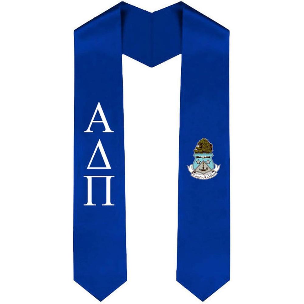 imageAlpha Delta Pi Greek Lettered Graduation Sash Stole With CrestRoyal Blue