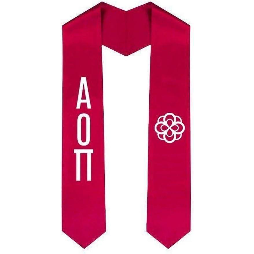 imageAlpha Omicron Pi AOII Greek Lettered Graduation Sash Stole With CrestRed