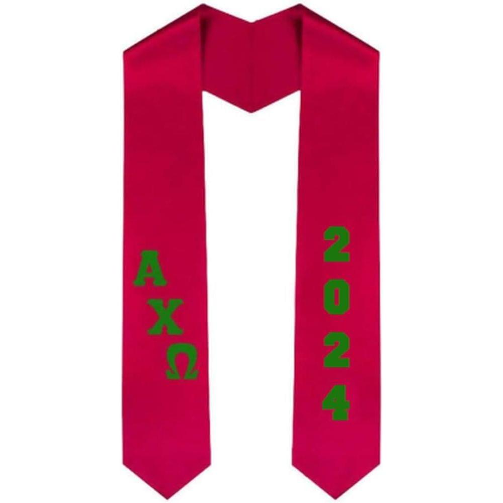 imageCustom Alpha Chi Omega Greek Diagonal Lettered Graduation Sash Stole with YearRed