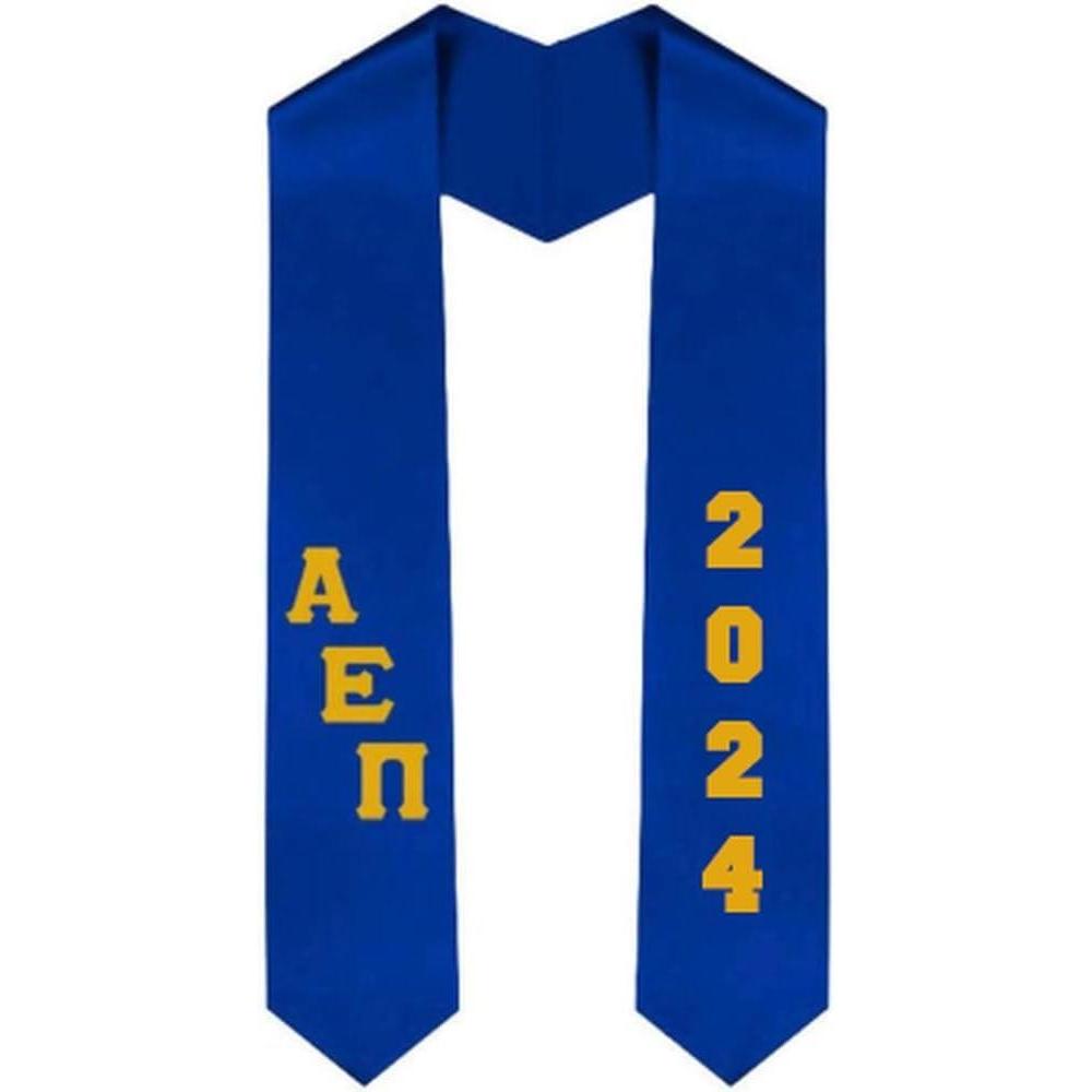imageCustom Alpha Epsilon Pi Greek Diagonal Lettered Graduation Sash Stole with YearRoyal Blue