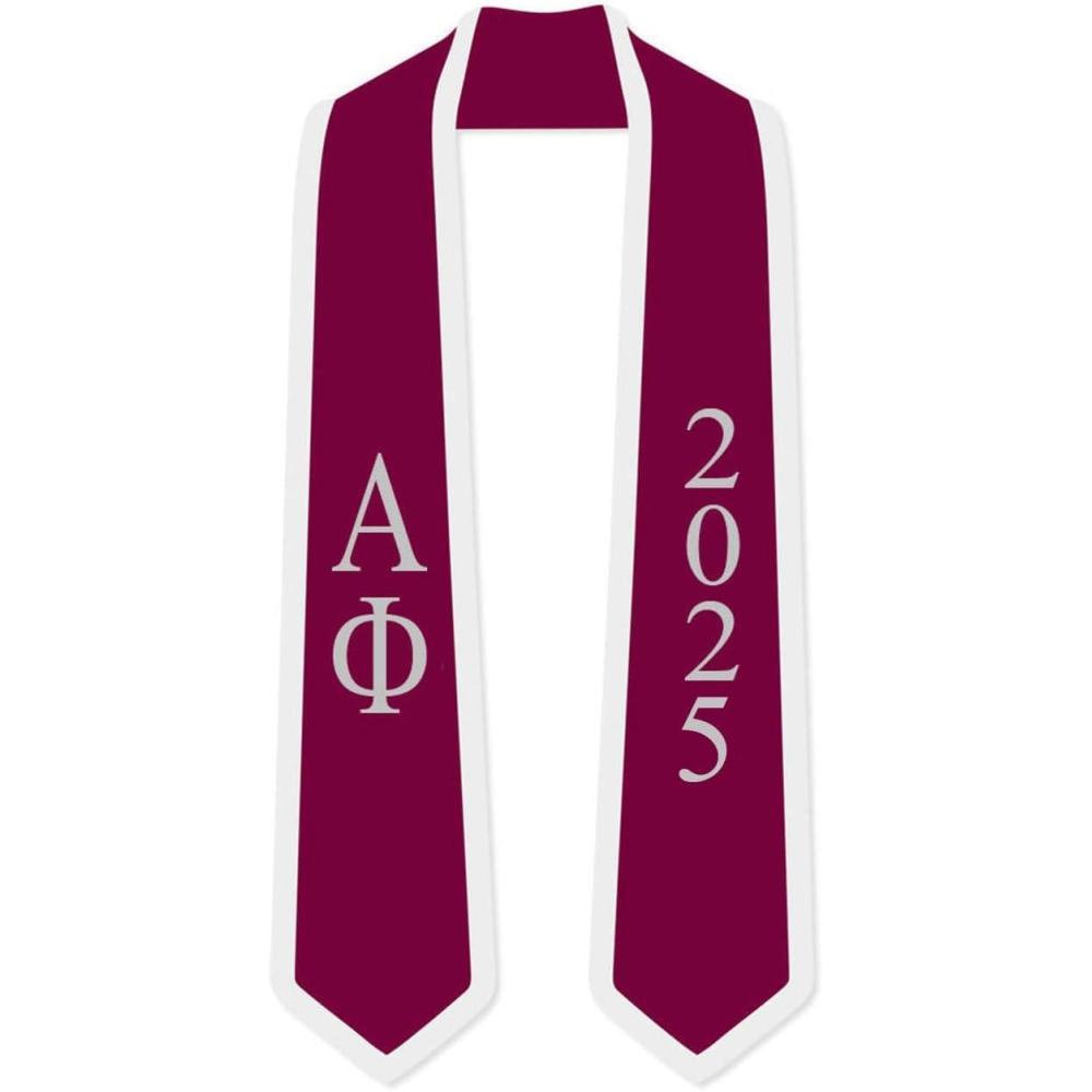 imageCustom Alpha Phi Greek 2 Tone Lettered Graduation Sash Stole wYearMaroon WWhite Trim