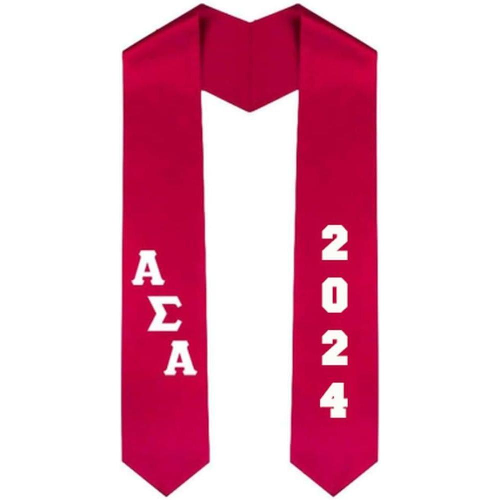 imageCustom Alpha Sigma Alpha ASA Greek Diagonal Lettered Graduation Sash Stole with YearRed