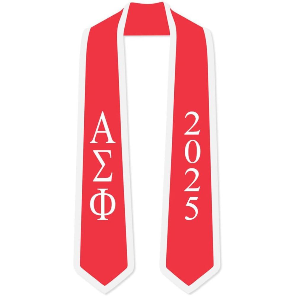 imageCustom Alpha Sigma Phi Greek 2 Tone Lettered Graduation Sash Stole wYearRed WWhite Trim