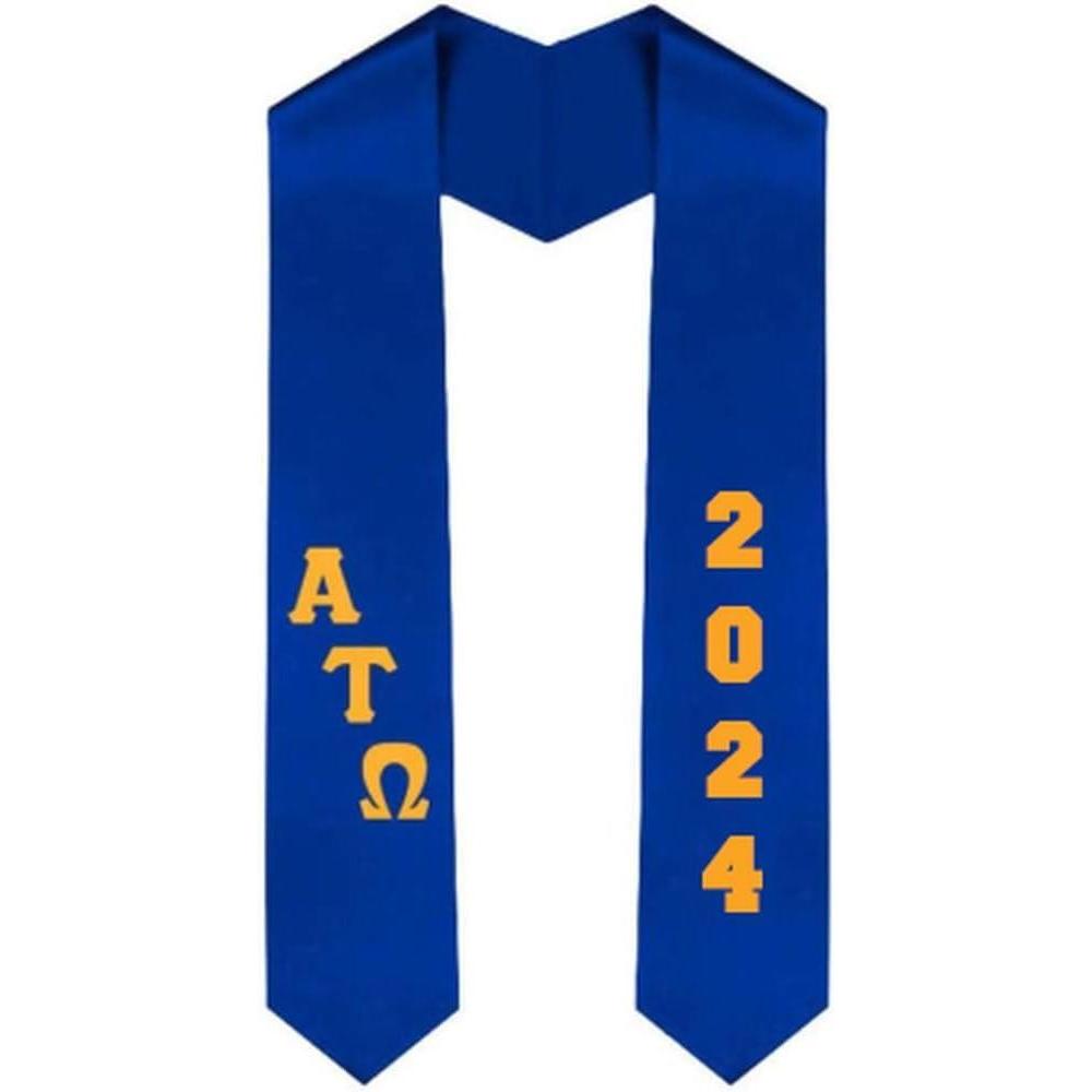 imageCustom Alpha Tau Omega ATO Greek Diagonal Lettered Graduation Sash Stole with YearRoyal Blue