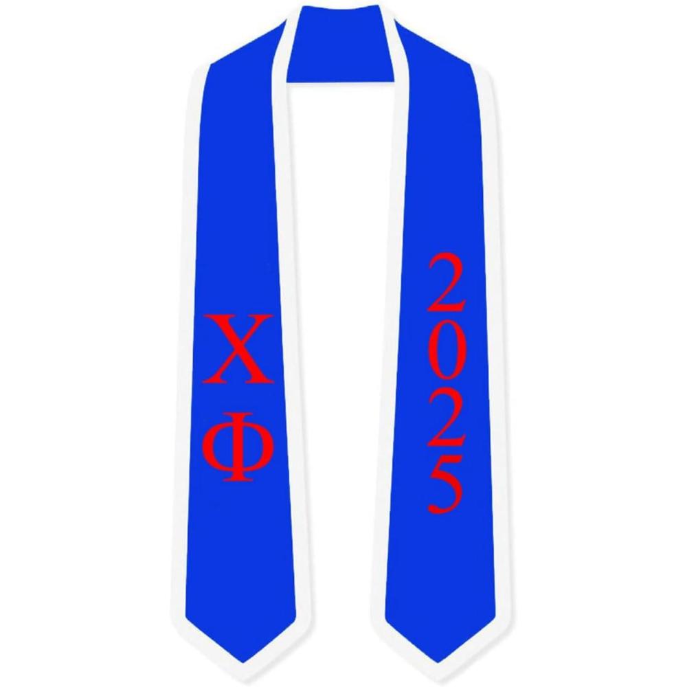imageCustom Chi Phi Greek 2 Tone Lettered Graduation Sash Stole wYearLight Blue WWhite Trim