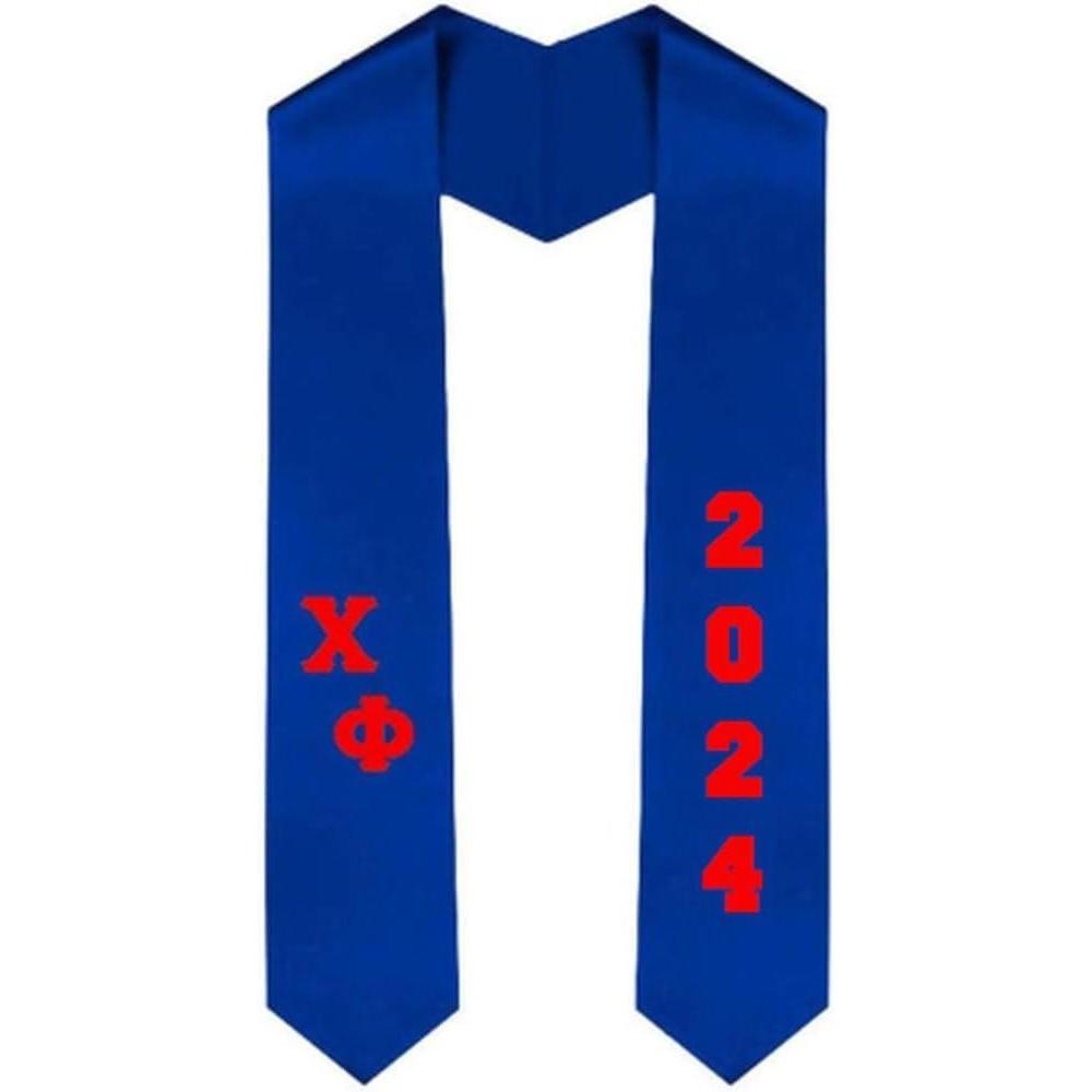 imageCustom Chi Phi Greek Diagonal Lettered Graduation Sash Stole with YearRoyal Blue