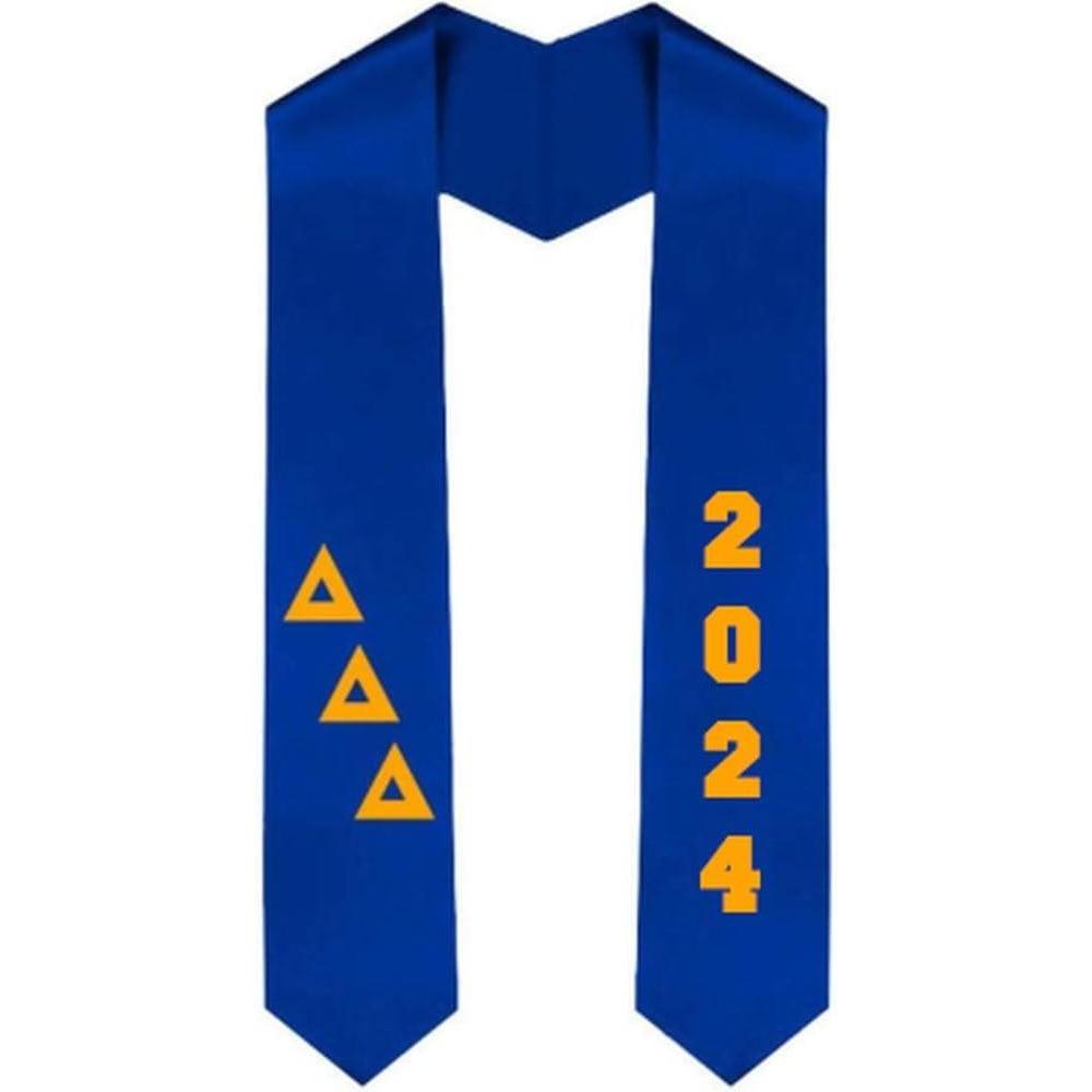imageCustom Delta Delta Delta Greek Diagonal Lettered Graduation Sash Stole with YearRoyal Blue
