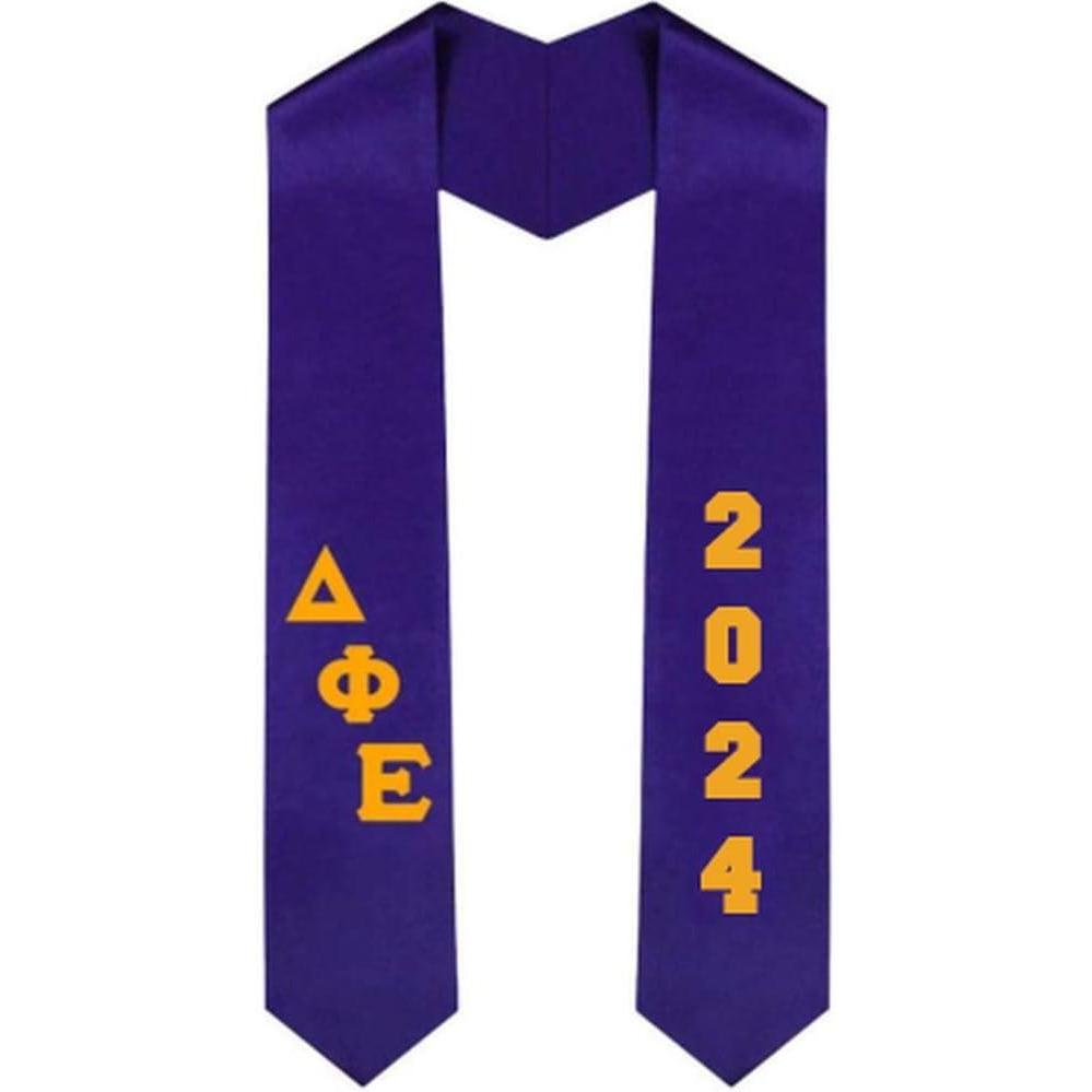 imageCustom Delta Phi Epsilon DPHIE Greek Diagonal Lettered Graduation Sash Stole with YearPurple