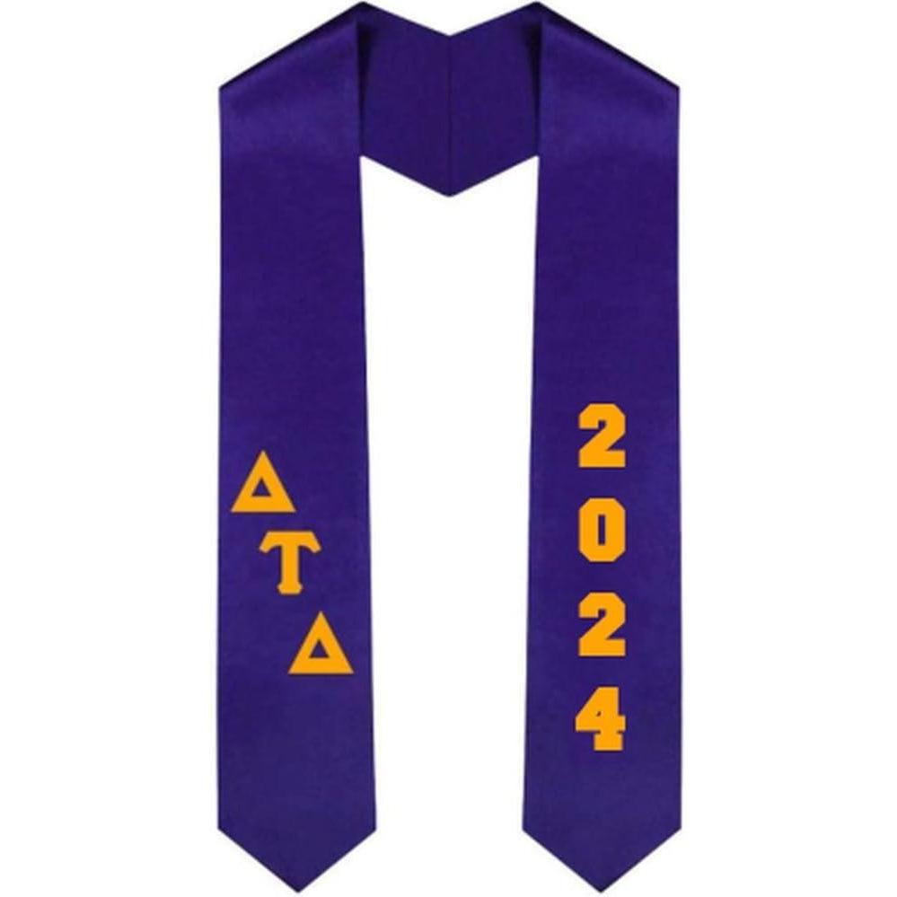 imageCustom Delta Tau Delta DTD Greek Diagonal Lettered Graduation Sash Stole with YearPurple