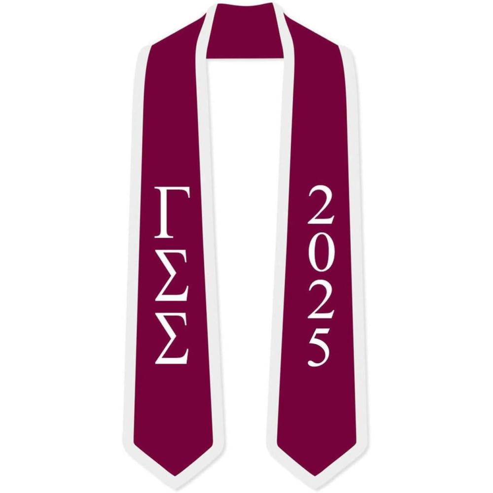 imageCustom Gamma Sigma Sigma Greek 2 Tone Lettered Graduation Sash Stole wYearMaroon WWhite Trim