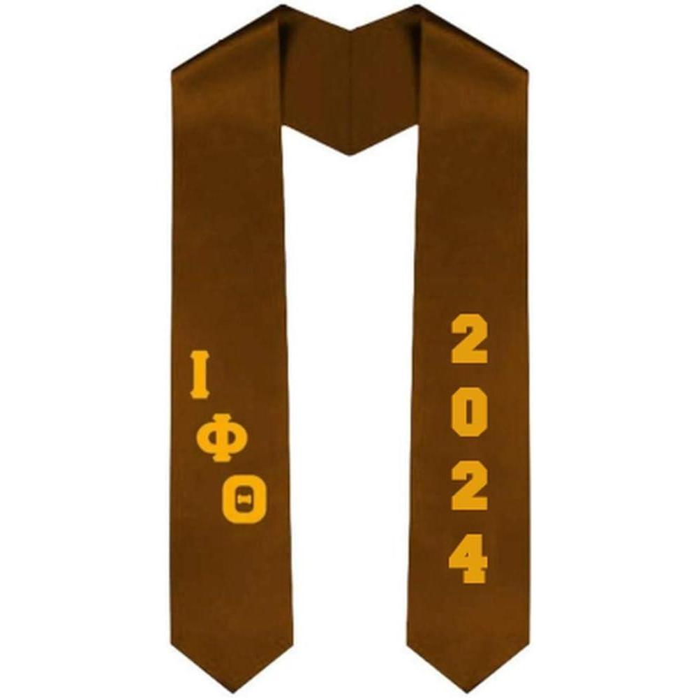 imageCustom Iota Phi Theta Greek Diagonal Lettered Graduation Sash Stole with YearBrown