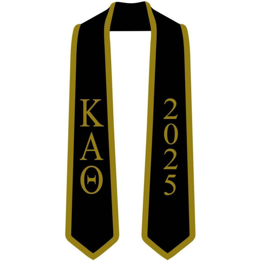 imageCustom Kappa Alpha Theta Greek 2 Tone Lettered Graduation Sash Stole wYearBlack WVegas Gold Trim