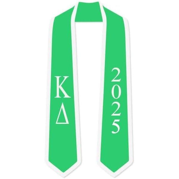 imageCustom Kappa Delta Greek 2 Tone Lettered Graduation Sash Stole wYearKelly Green WWhite Trim