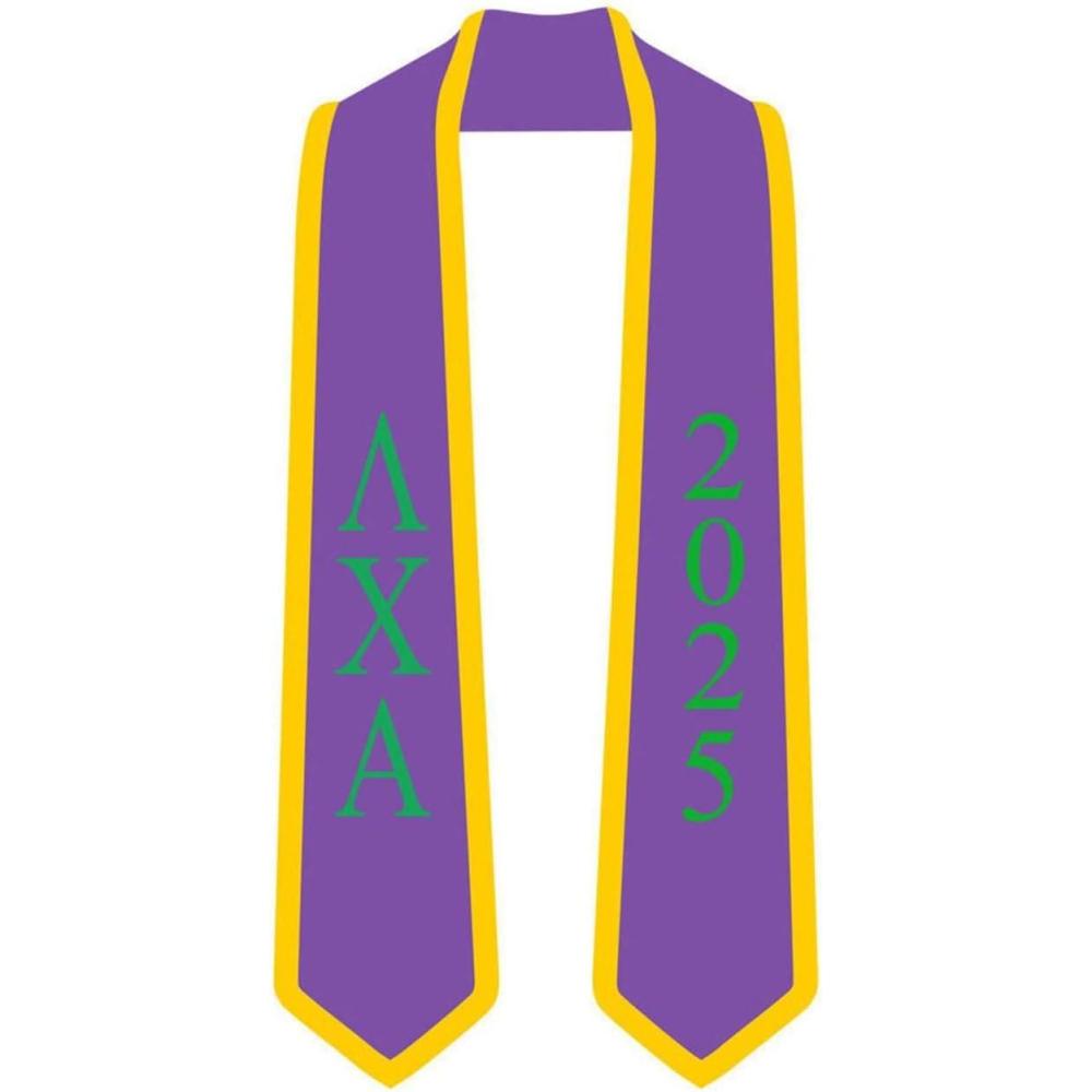imageCustom Lambda Chi Alpha Greek 2 Tone Lettered Graduation Sash Stole wYearPurple WAthletic Gold Trim