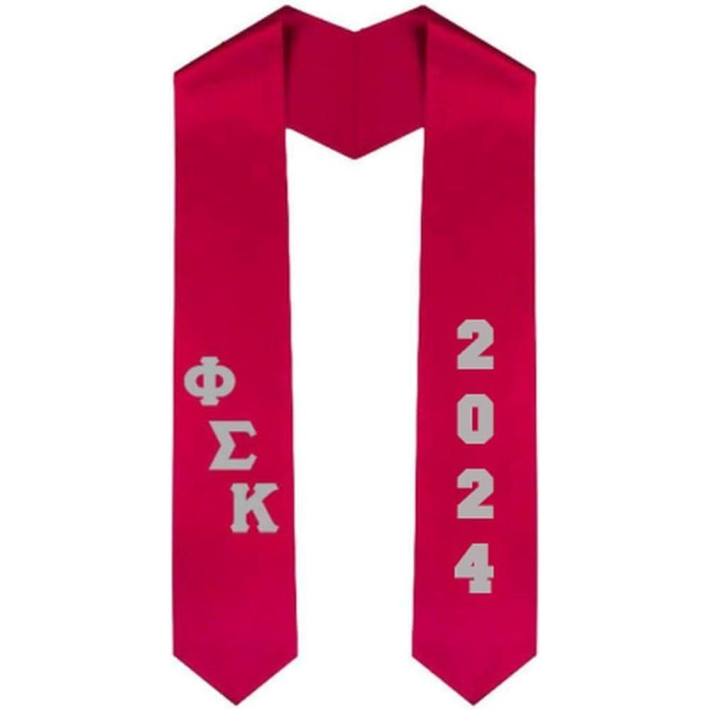imageCustom Phi Sigma Kappa Greek Diagonal Lettered Graduation Sash Stole with YearRed