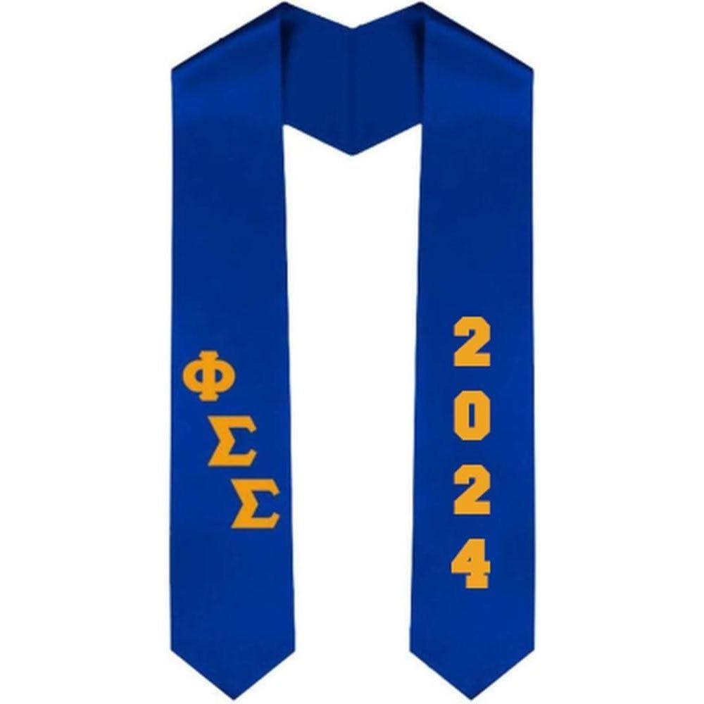 imageCustom Phi Sigma Sigma Greek Diagonal Lettered Graduation Sash Stole with YearRoyal Blue