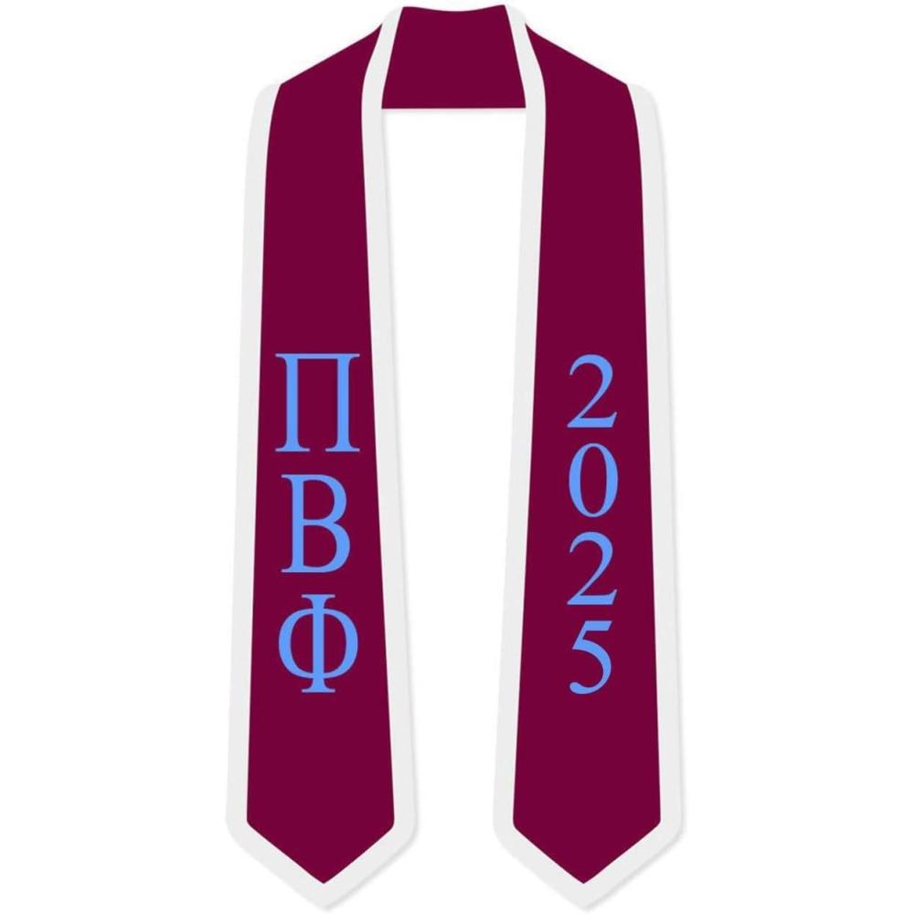 imageCustom Pi Beta Phi Greek 2 Tone Lettered Graduation Sash Stole wYearMaroon WWhite Trim