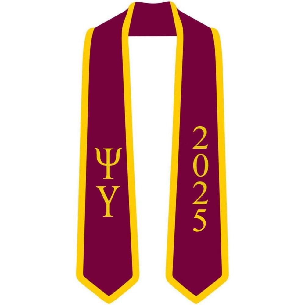 imageCustom Psi Upsilon Greek 2 Tone Lettered Graduation Sash Stole wYearMaroon WAthletic Gold Trim